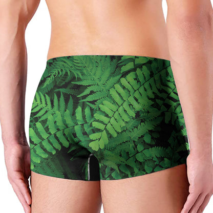 Green Fern Leaf Print Men's Boxer Briefs