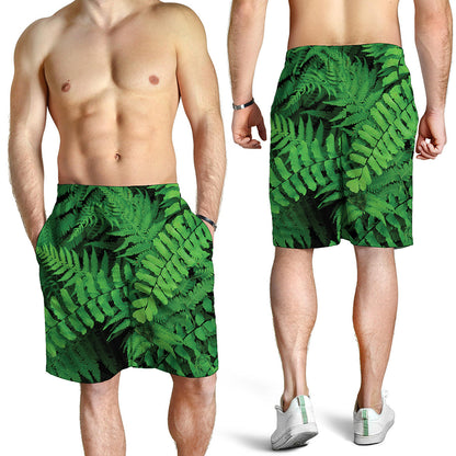 Green Fern Leaf Print Men's Shorts