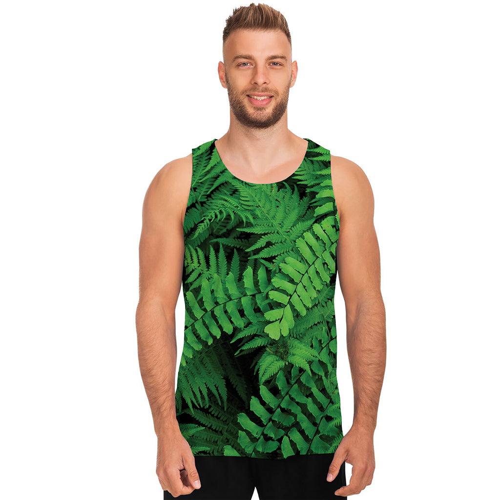 Green Fern Leaf Print Men's Tank Top