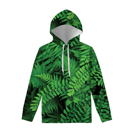 Green Fern Leaf Print Pullover Hoodie