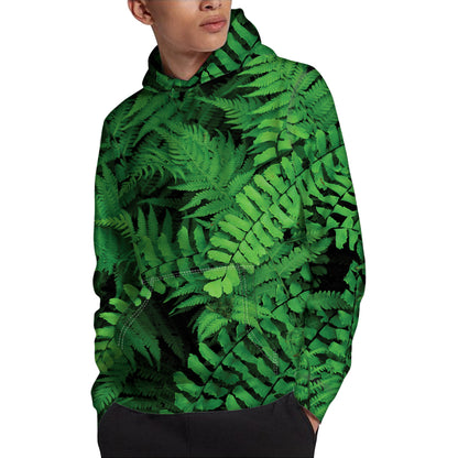 Green Fern Leaf Print Pullover Hoodie