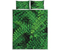 Green Fern Leaf Print Quilt Bed Set