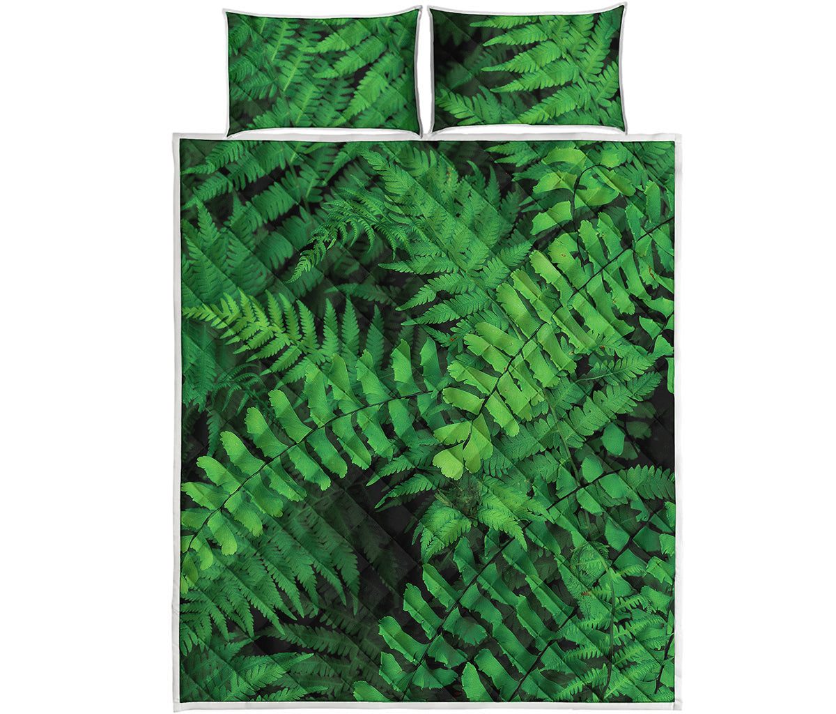 Green Fern Leaf Print Quilt Bed Set