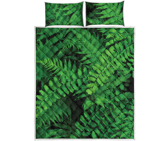 Green Fern Leaf Print Quilt Bed Set