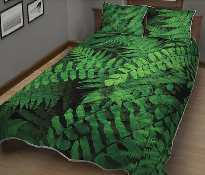 Green Fern Leaf Print Quilt Bed Set