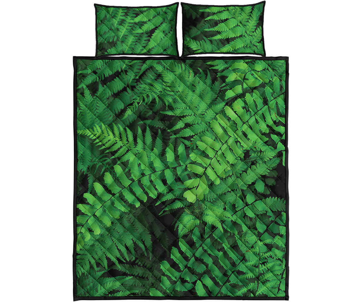 Green Fern Leaf Print Quilt Bed Set