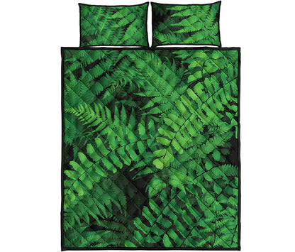 Green Fern Leaf Print Quilt Bed Set