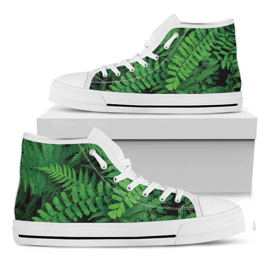 Green Fern Leaf Print White High Top Shoes