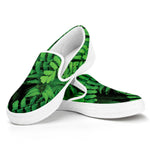 Green Fern Leaf Print White Slip On Shoes