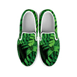 Green Fern Leaf Print White Slip On Shoes