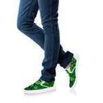 Green Fern Leaf Print White Slip On Shoes