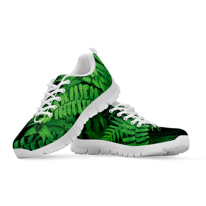 Green Fern Leaf Print White Sneakers