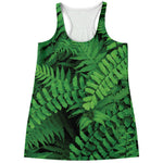 Green Fern Leaf Print Women's Racerback Tank Top