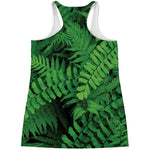 Green Fern Leaf Print Women's Racerback Tank Top