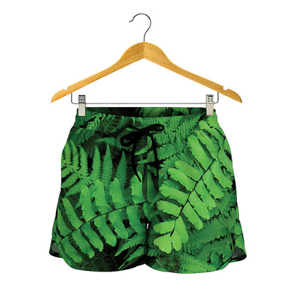 Green Fern Leaf Print Women's Shorts