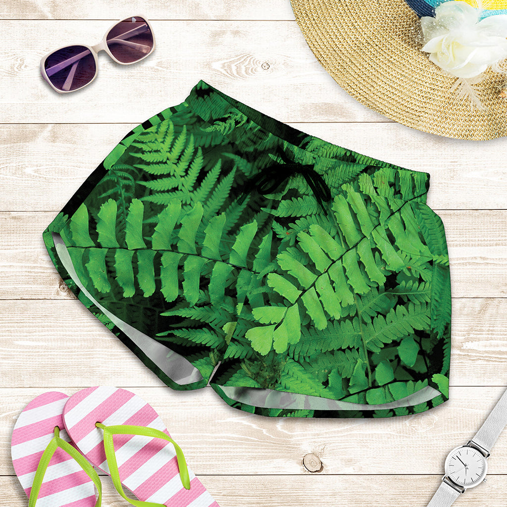 Green Fern Leaf Print Women's Shorts