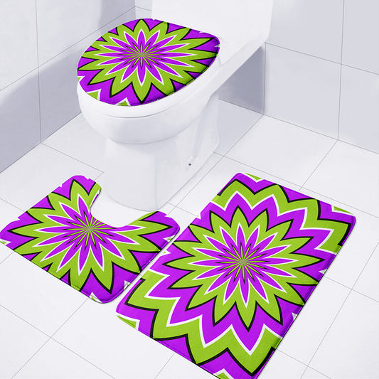 Green Flower Moving Optical Illusion 3 Piece Bath Mat Set