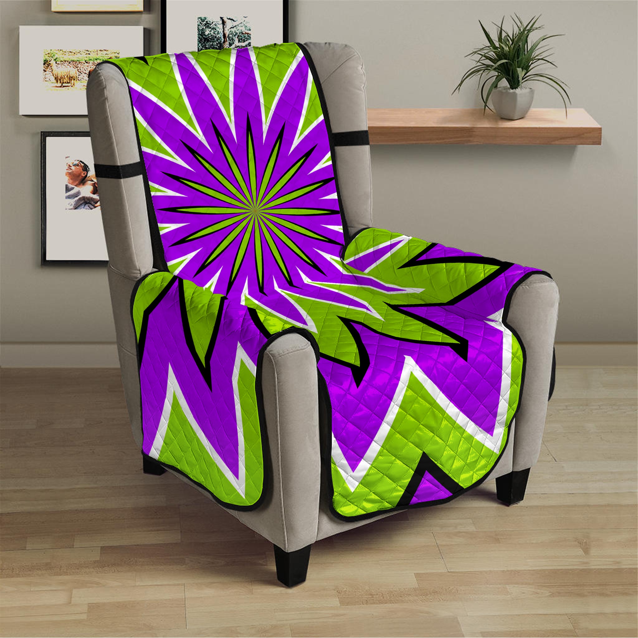 Green Flower Moving Optical Illusion Armchair Protector