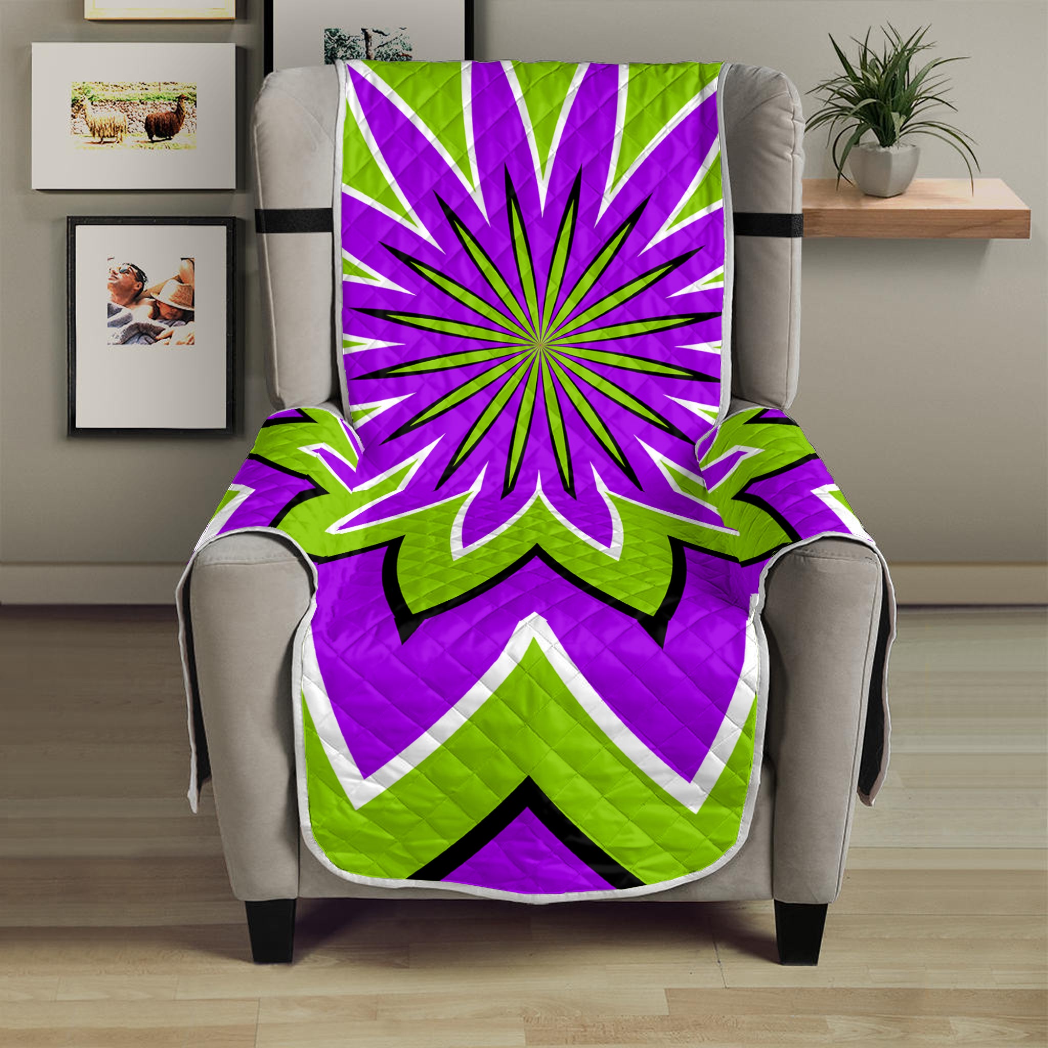 Green Flower Moving Optical Illusion Armchair Protector