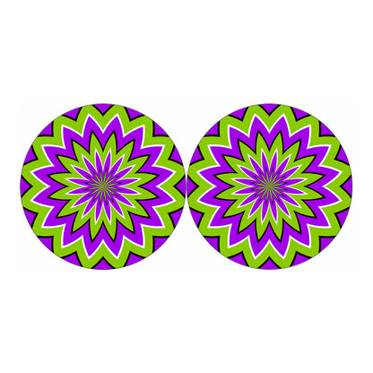 Green Flower Moving Optical Illusion Car Coasters