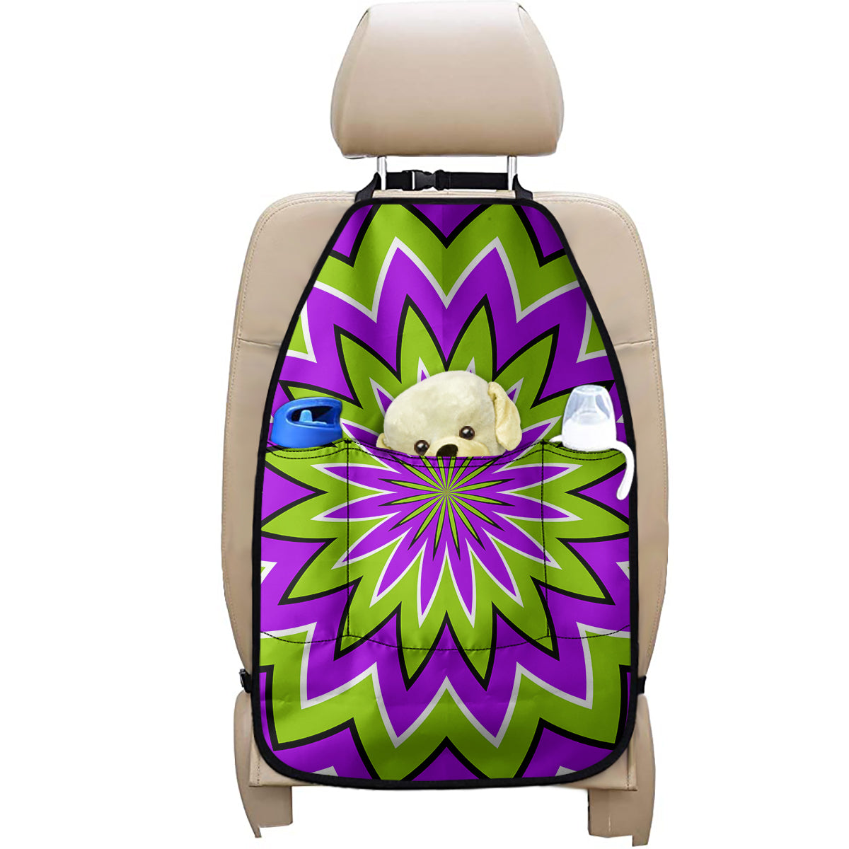 Green Flower Moving Optical Illusion Car Seat Organizers