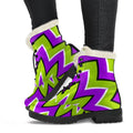 Green Flower Moving Optical Illusion Faux Fur Leather Boots