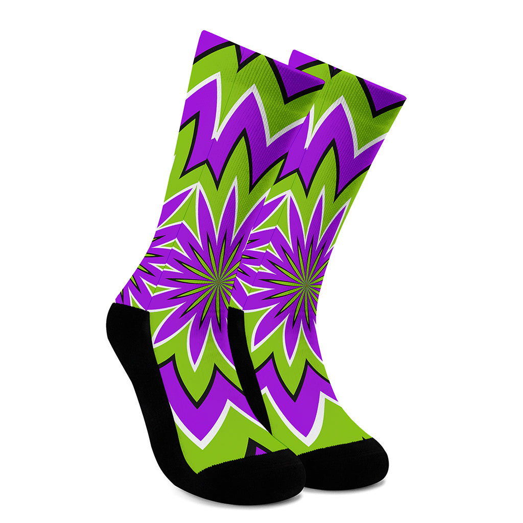 Green Flower Moving Optical Illusion Crew Socks