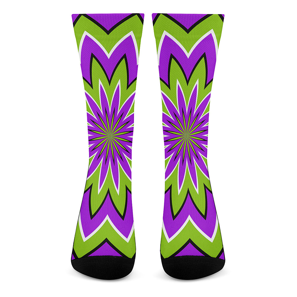 Green Flower Moving Optical Illusion Crew Socks