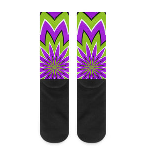 Green Flower Moving Optical Illusion Crew Socks