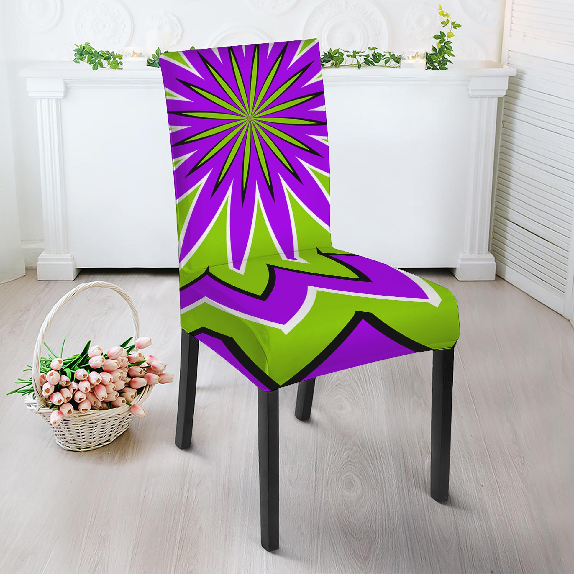 Green Flower Moving Optical Illusion Dining Chair Slipcover