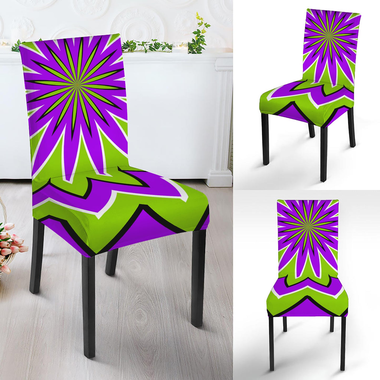 Green Flower Moving Optical Illusion Dining Chair Slipcover