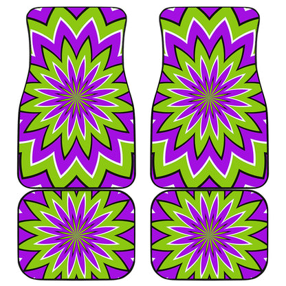 Green Flower Moving Optical Illusion Front and Back Car Floor Mats