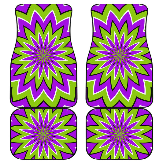 Green Flower Moving Optical Illusion Front and Back Car Floor Mats