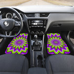 Green Flower Moving Optical Illusion Front and Back Car Floor Mats