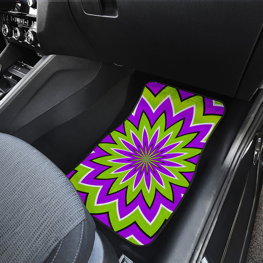 Green Flower Moving Optical Illusion Front and Back Car Floor Mats