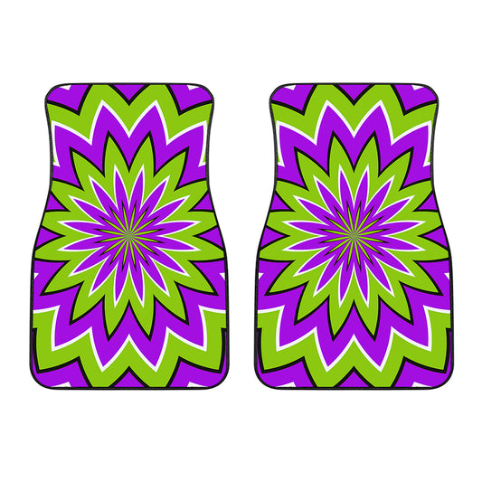 Green Flower Moving Optical Illusion Front Car Floor Mats