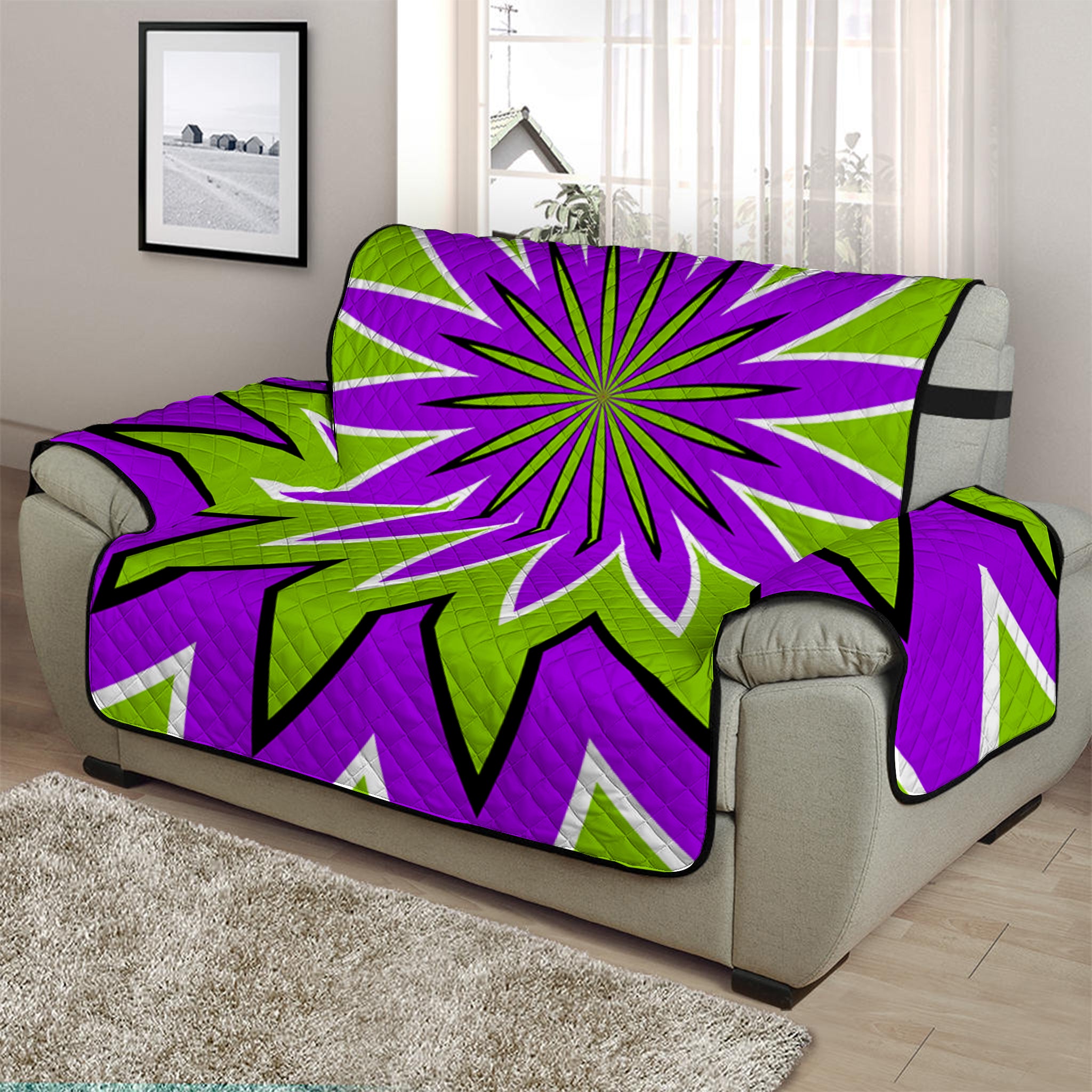 Green Flower Moving Optical Illusion Half Sofa Protector