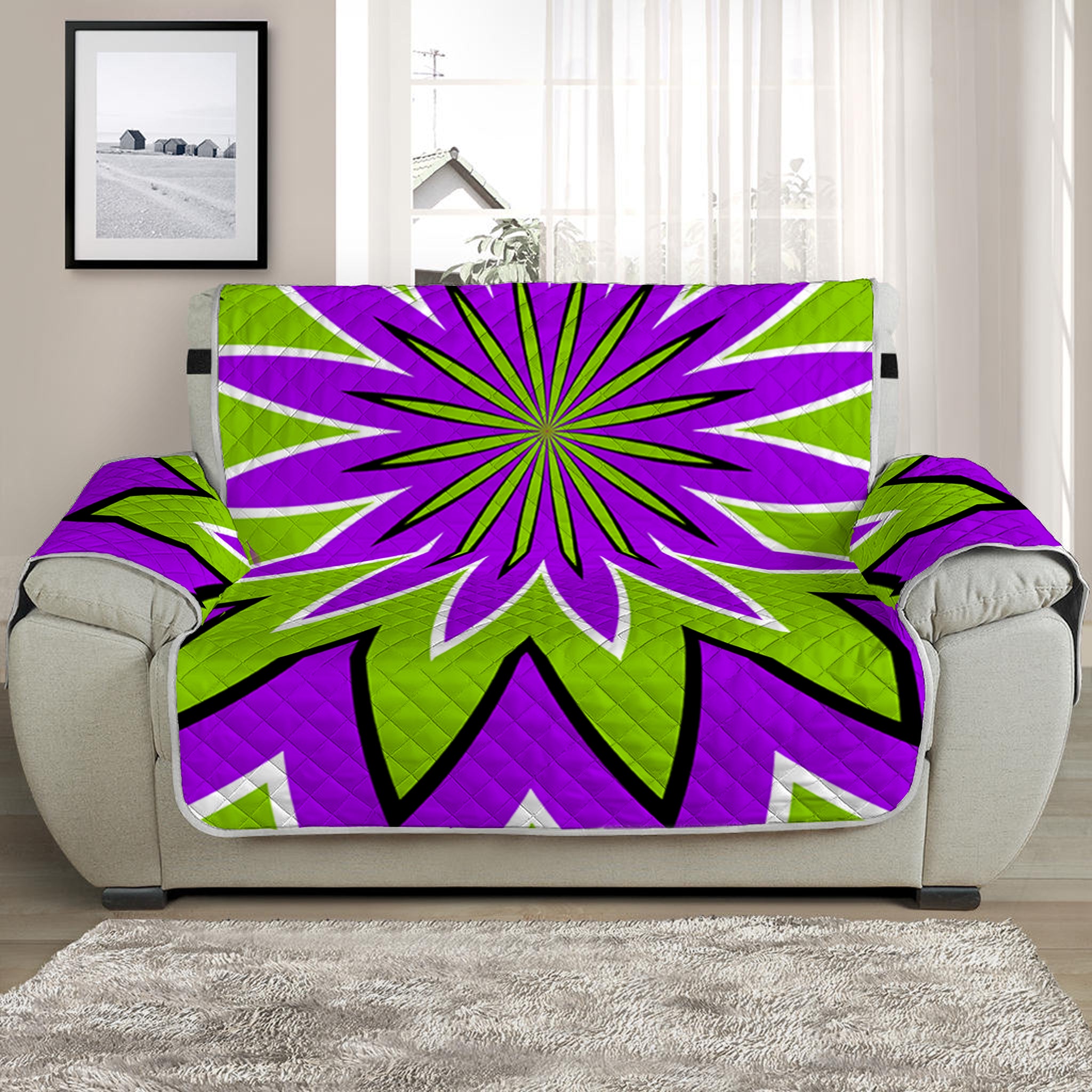 Green Flower Moving Optical Illusion Half Sofa Protector