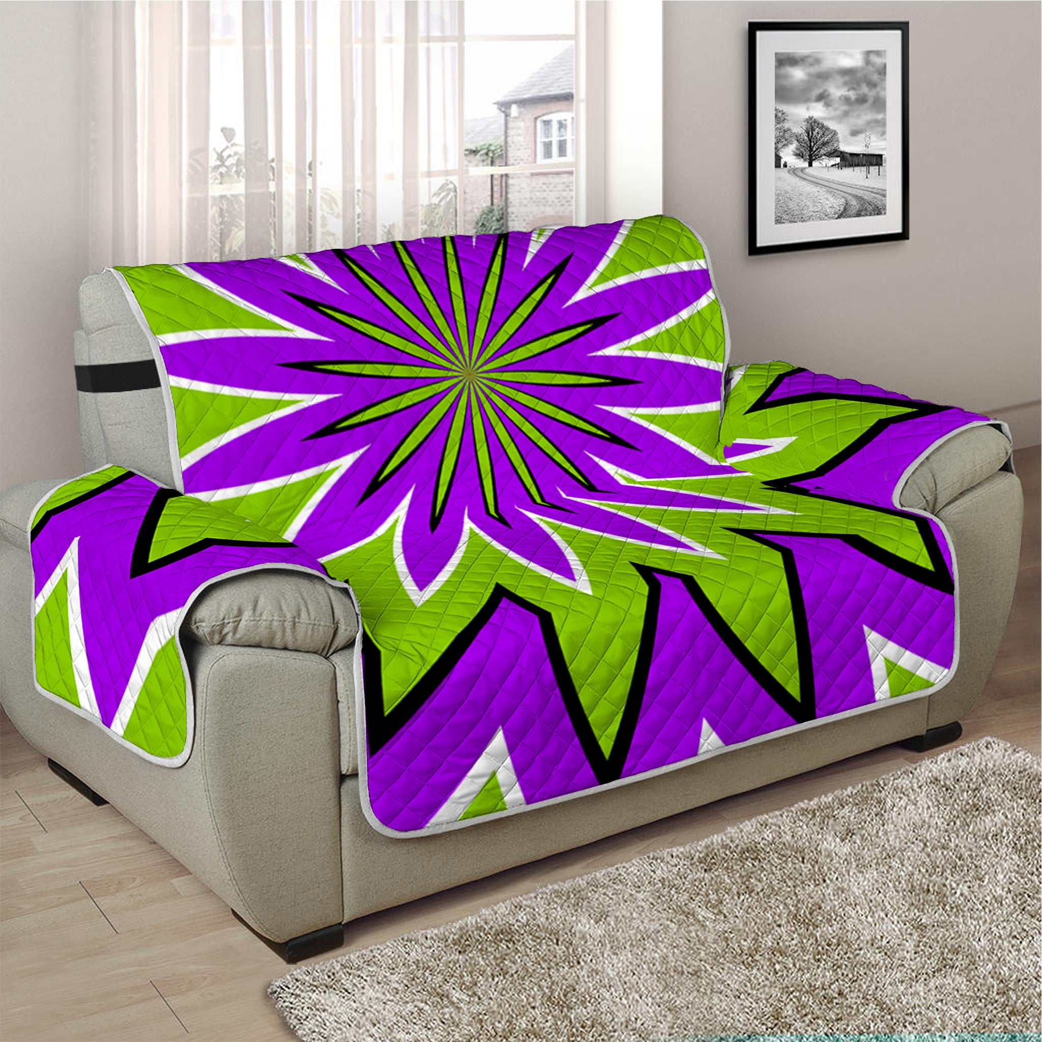 Green Flower Moving Optical Illusion Half Sofa Protector