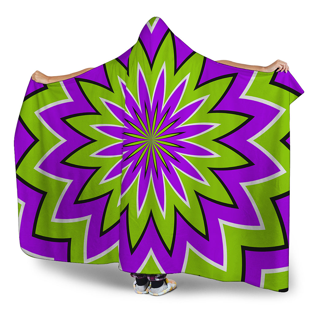 Green Flower Moving Optical Illusion Hooded Blanket
