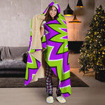 Green Flower Moving Optical Illusion Hooded Blanket