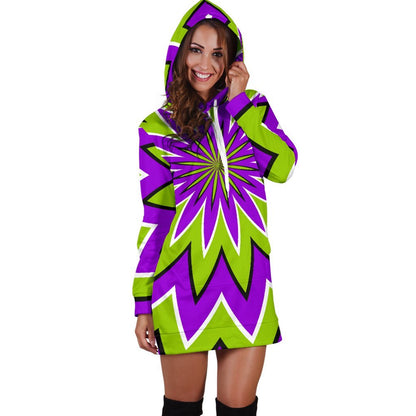 Green Flower Moving Optical Illusion Hoodie Dress GearFrost