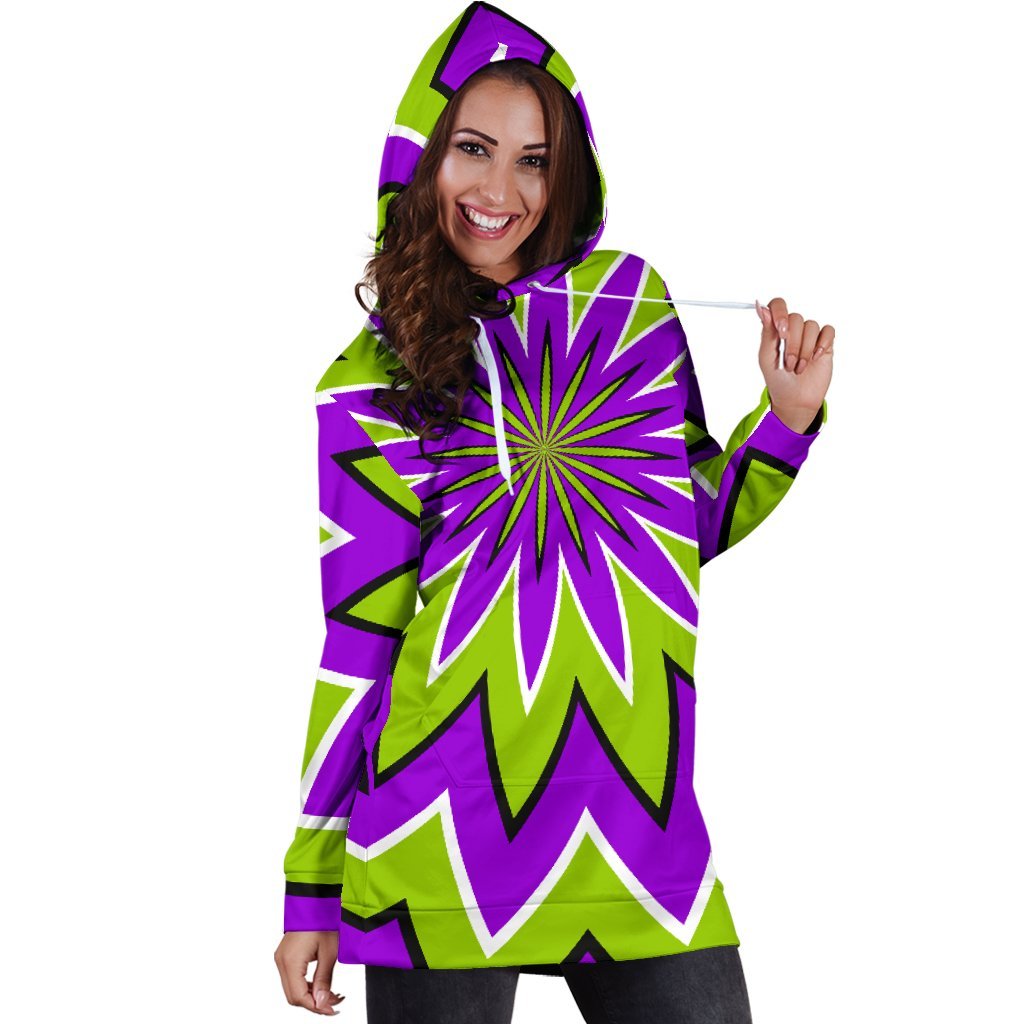 Green Flower Moving Optical Illusion Hoodie Dress GearFrost
