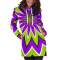 Green Flower Moving Optical Illusion Pullover Hoodie Dress