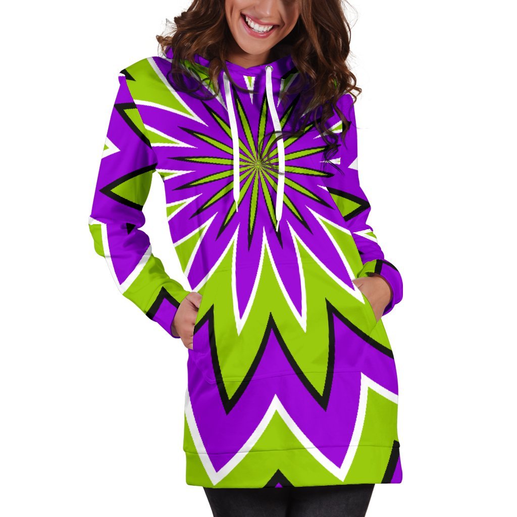 Green Flower Moving Optical Illusion Hoodie Dress GearFrost