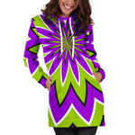 Green Flower Moving Optical Illusion Hoodie Dress GearFrost