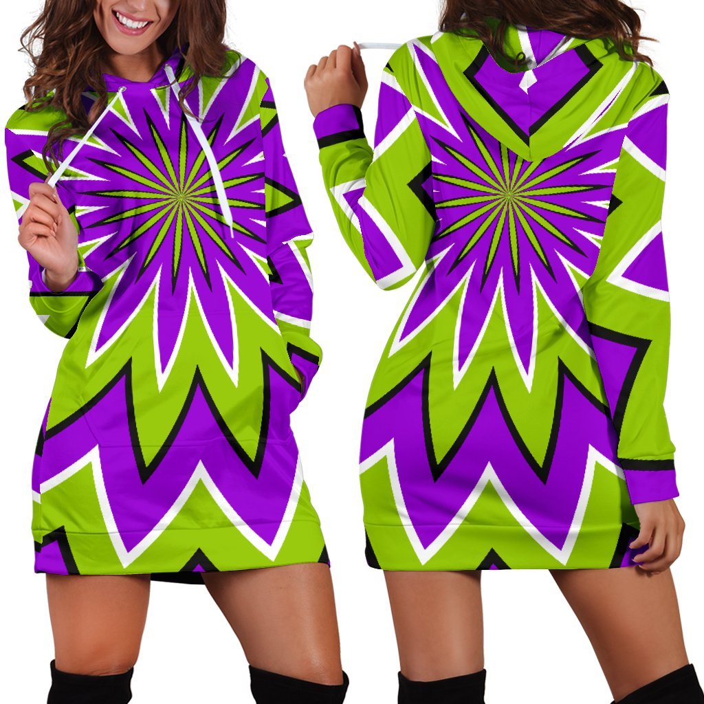 Green Flower Moving Optical Illusion Hoodie Dress GearFrost