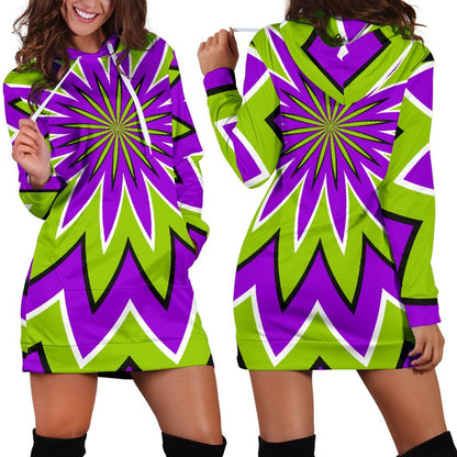 Green Flower Moving Optical Illusion Hoodie Dress GearFrost