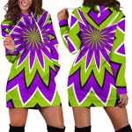 Green Flower Moving Optical Illusion Hoodie Dress GearFrost