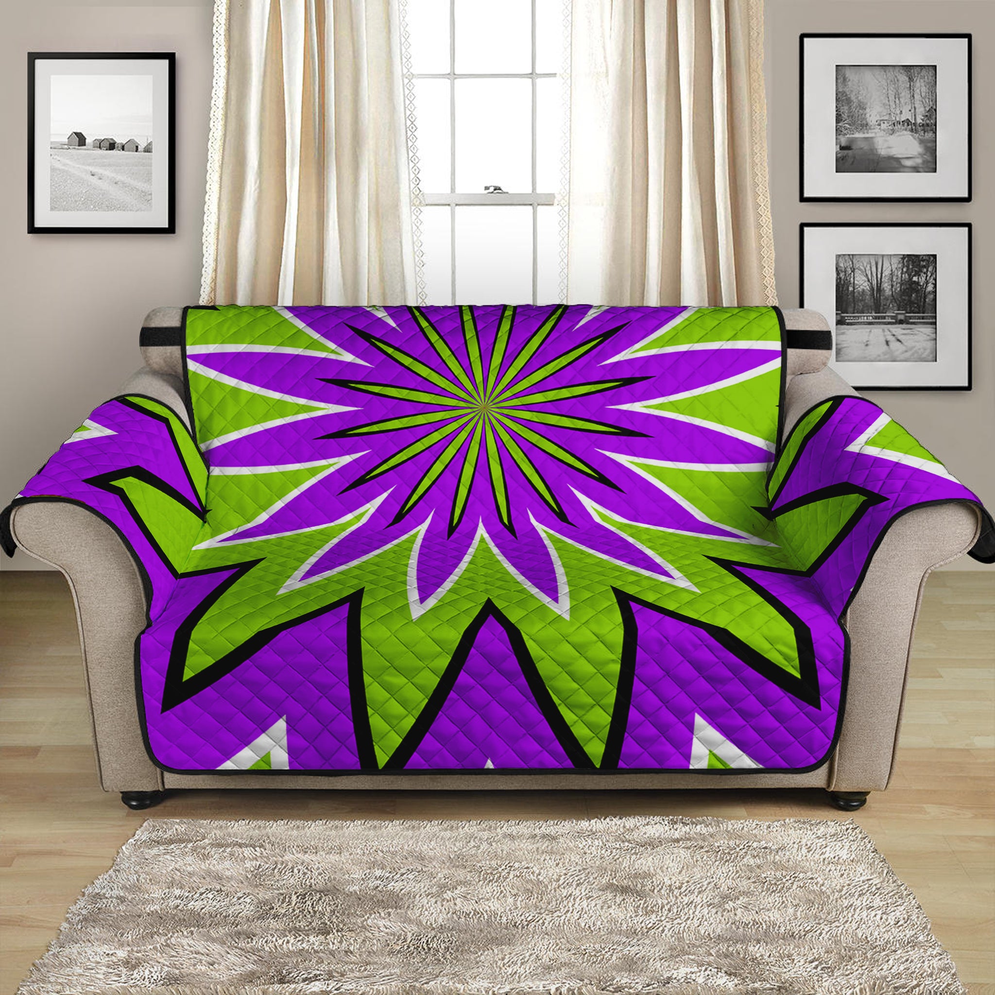 Green Flower Moving Optical Illusion Loveseat Protector